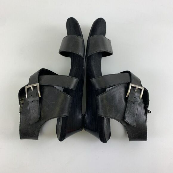 Aerosoles Propryetor Heel Rest Wedge Sandals Black Leather Buckle Zip Womens 9 - Picture 12 of 14